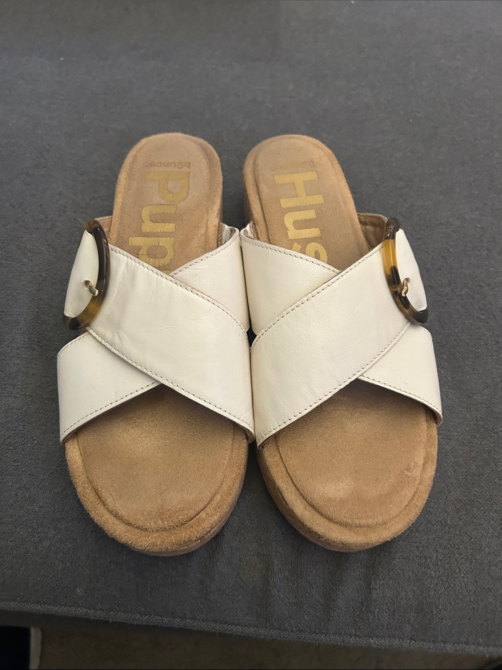 Hush Puppies Women's Cream Cross-Band Slide Sandals with Tortoiseshell Buckle
